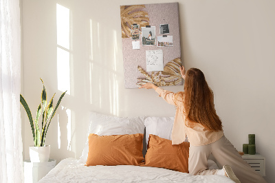 Wall cork memo board Golden leaves on a delicate pink background