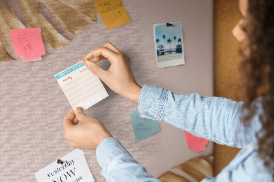Wall cork memo board Golden leaves on a delicate pink background