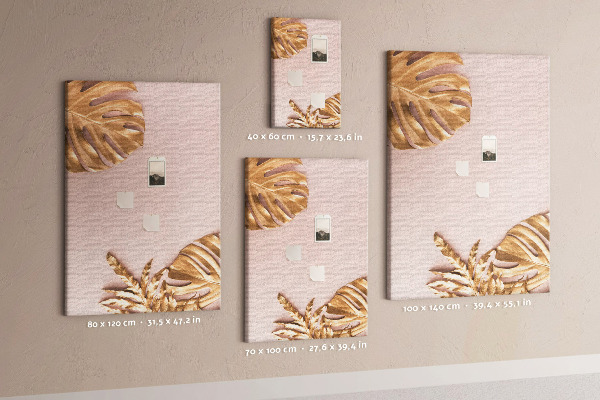 Wall cork memo board Golden leaves on a delicate pink background