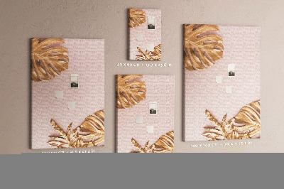 Wall cork memo board Golden leaves on a delicate pink background