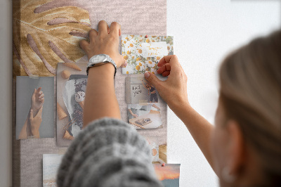 Wall cork memo board Golden leaves on a delicate pink background