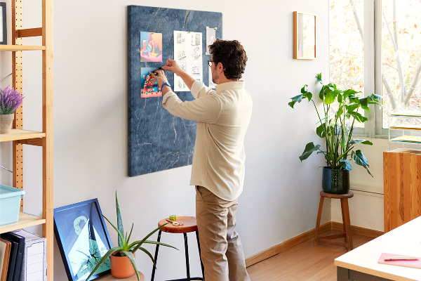 Cork notice board Elegant marble in shades of navy blue