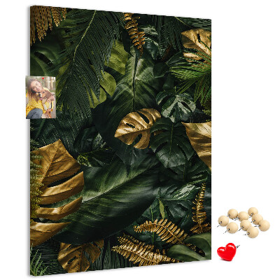 Pin board Golden leaves in a tropical plant composition