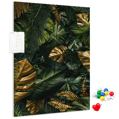 Pin board Golden leaves in a tropical plant composition