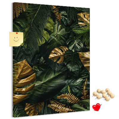 Pin board Golden leaves in a tropical plant composition