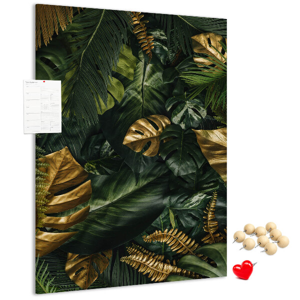 Pin board Golden leaves in a tropical plant composition