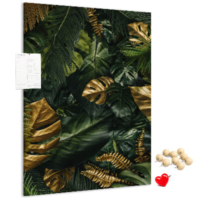 Pin board Golden leaves in a tropical plant composition