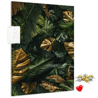 Pin board Golden leaves in a tropical plant composition