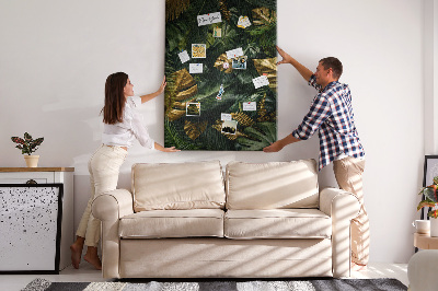 Pin board Golden leaves in a tropical plant composition