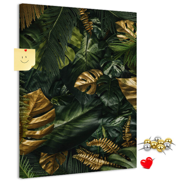Pin board Golden leaves in a tropical plant composition