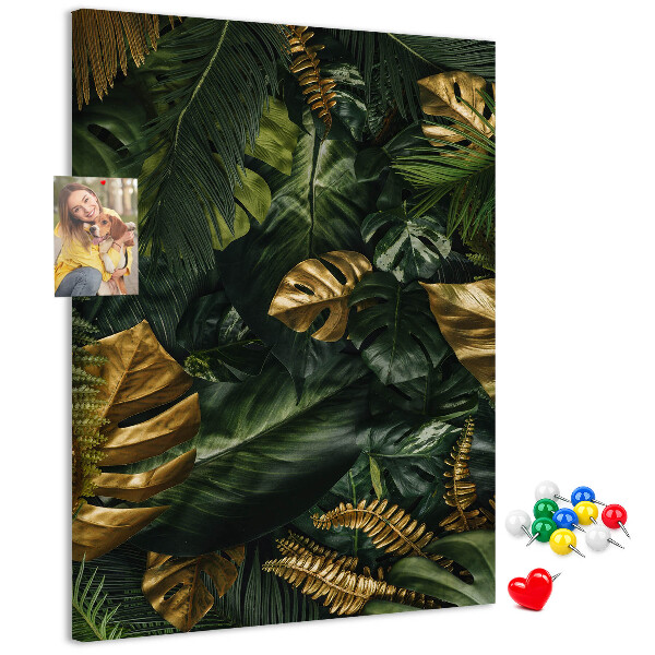 Pin board Golden leaves in a tropical plant composition