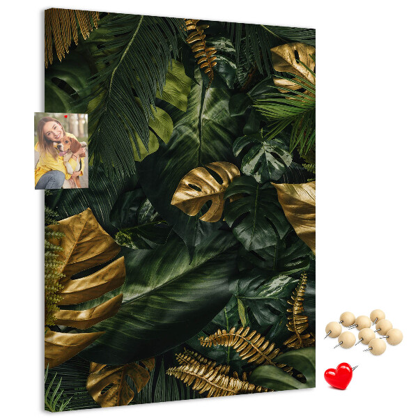 Pin board Golden leaves in a tropical plant composition