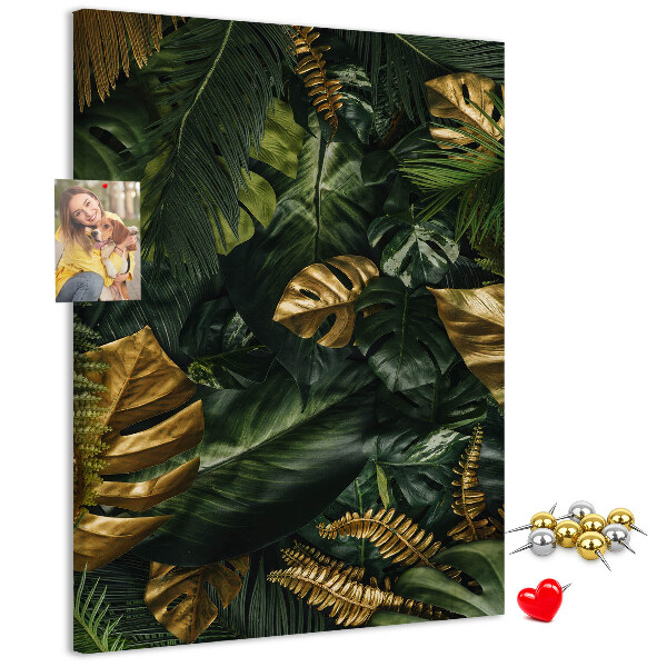 Pin board Golden leaves in a tropical plant composition