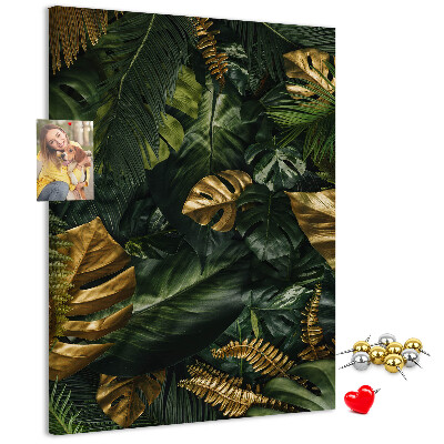 Pin board Golden leaves in a tropical plant composition