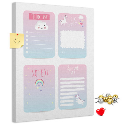 Cork notice board Colorful notebooks with a unicorn motif