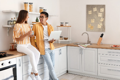 Wall cork memo board Delicate lines on a background in shades of beige