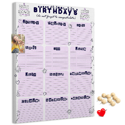 Memo cork board Birthday calendar with colorful balloons
