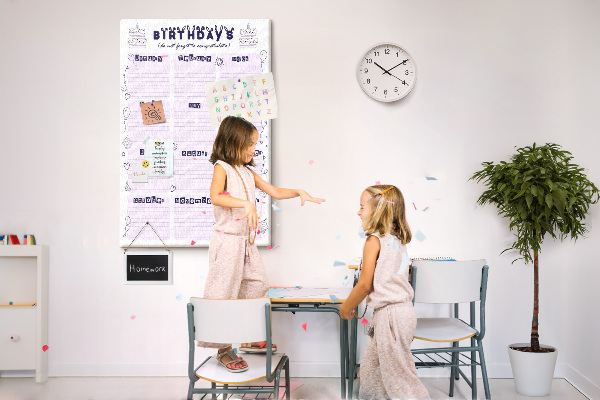 Memo cork board Birthday calendar with colorful balloons