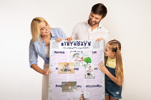 Memo cork board Birthday calendar with colorful balloons