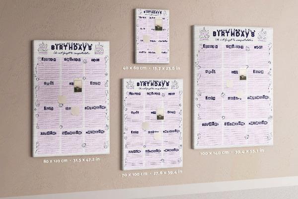 Memo cork board Birthday calendar with colorful balloons