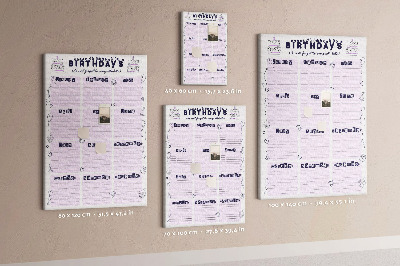 Memo cork board Birthday calendar with colorful balloons