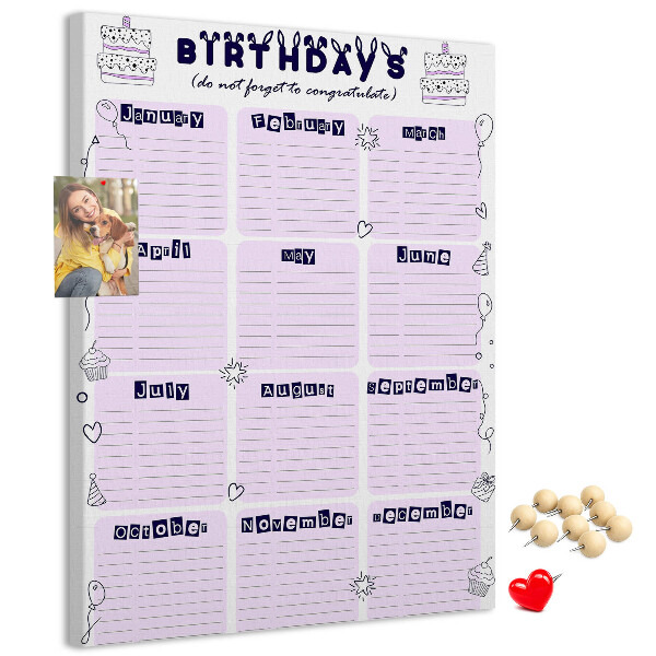 Memo cork board Birthday calendar with colorful balloons