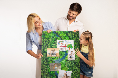 Cork notice board A green landscape with a winding river