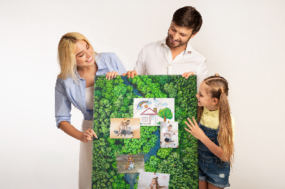 Cork notice board A green landscape with a winding river