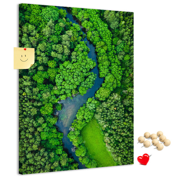 Cork notice board A green landscape with a winding river
