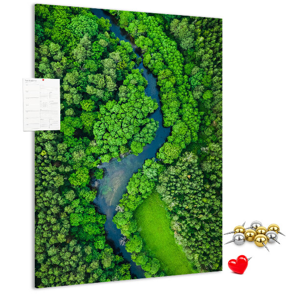 Cork notice board A green landscape with a winding river