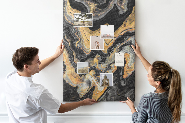 Pin board Gold and black abstract marble waves