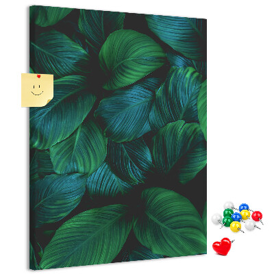 Memo cork board Tropical leaves in shades of green