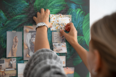 Memo cork board Tropical leaves in shades of green