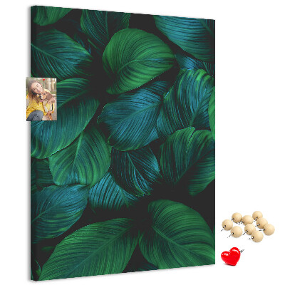 Memo cork board Tropical leaves in shades of green