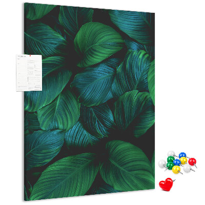 Memo cork board Tropical leaves in shades of green