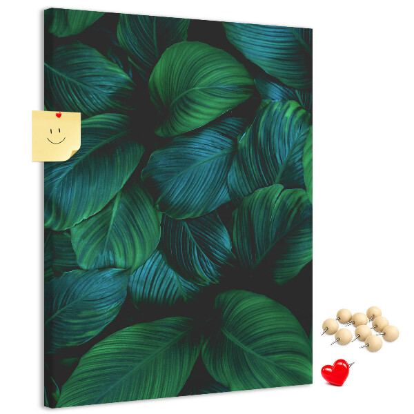 Memo cork board Tropical leaves in shades of green
