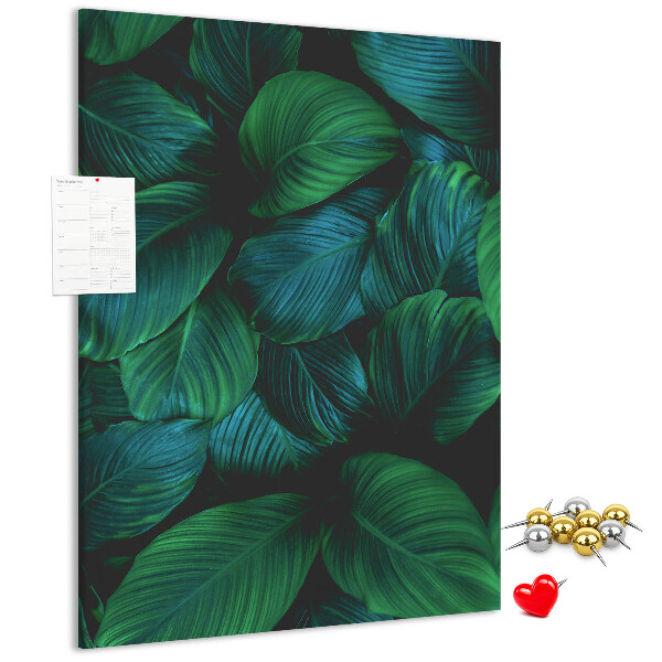 Memo cork board Tropical leaves in shades of green