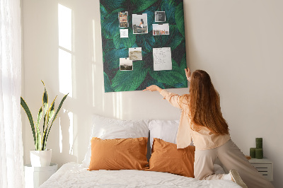 Memo cork board Tropical leaves in shades of green