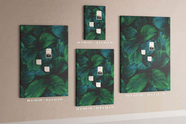 Memo cork board Tropical leaves in shades of green