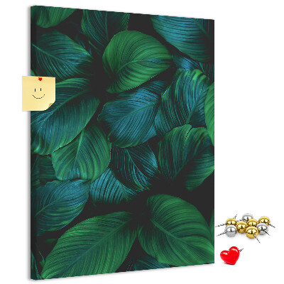 Memo cork board Tropical leaves in shades of green