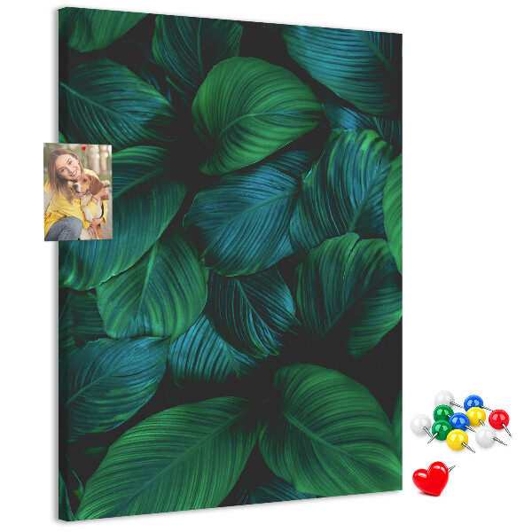 Memo cork board Tropical leaves in shades of green