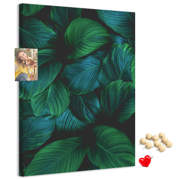 Memo cork board Tropical leaves in shades of green