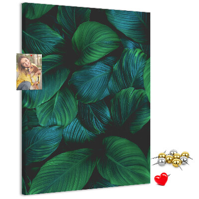 Memo cork board Tropical leaves in shades of green
