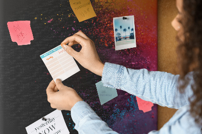 Cork notice board Colorful explosions on a black background