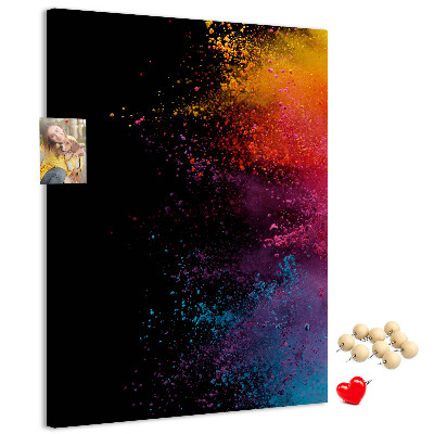 Cork notice board Colorful explosions on a black background