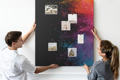 Cork notice board Colorful explosions on a black background