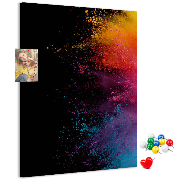 Cork notice board Colorful explosions on a black background