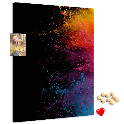 Cork notice board Colorful explosions on a black background