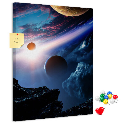 Wall cork memo board Space landscape with planets and clouds