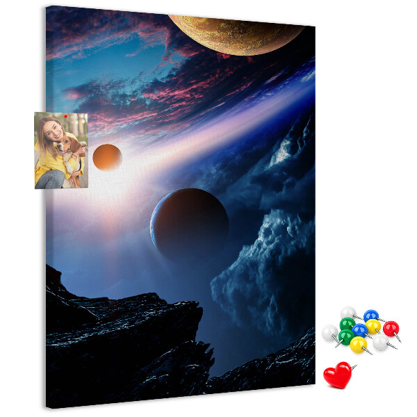 Wall cork memo board Space landscape with planets and clouds